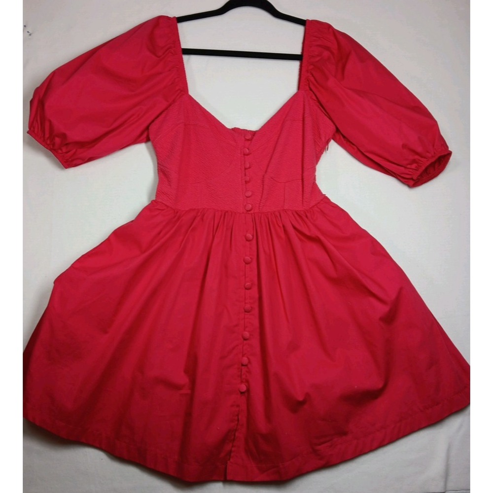 Anthropologie Maeve Puff-Sleeved Sweetheart Corset  Red Mini Dress‎ Size M